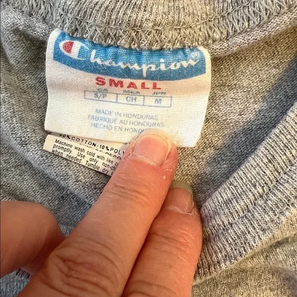 Vintage 90s Champion Crewneck T Shirt L Grey Short Sleeves Heavy Weight Cotton S - Picture 4 of 7